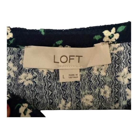 LOFT Navy and White Fitted Buttoned Blouse - Picture 4 of 8